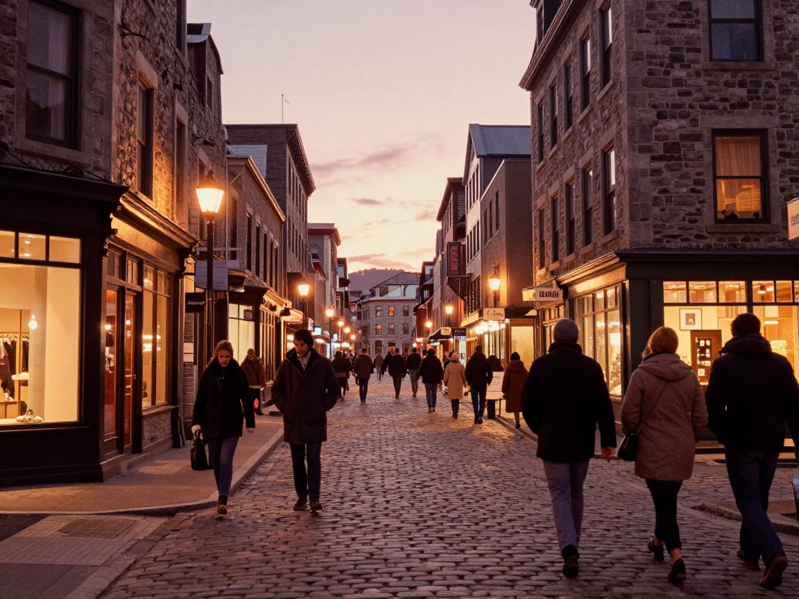 Halifax Nova Scotia Street Scene Copper Dusk Light Busy Market Activity in in Halifax, Nova Scotia, Canada