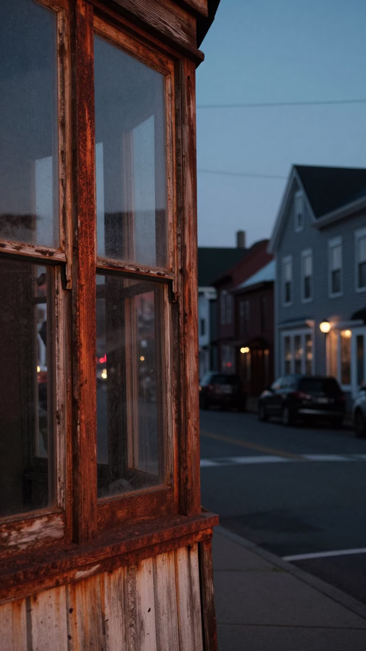 Halifax Nova Scotia Twilight Street Scene with Rusty Sill and Vintage Leather Basketball in in Halifax, Nova Scotia, Canada