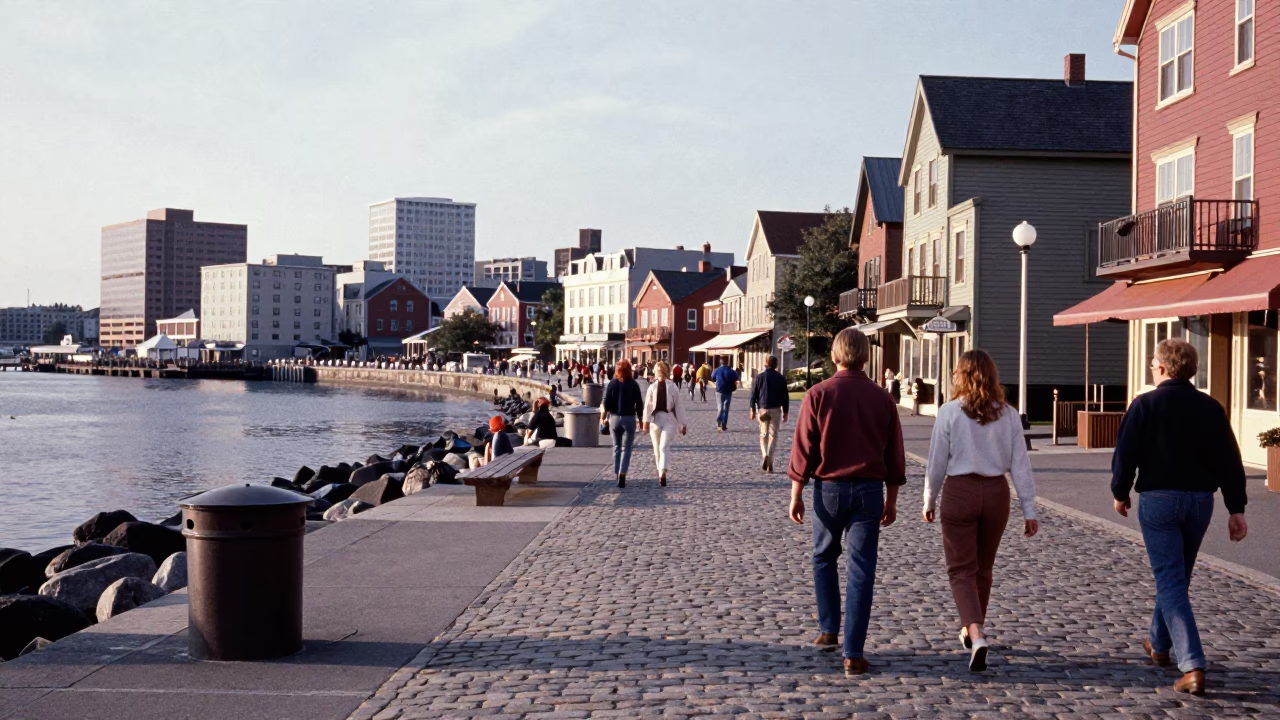 Halifax Nova Scotia Waterfront Early Afternoon Street Scene with Historic Architecture in in Halifax, Nova Scotia, Canada