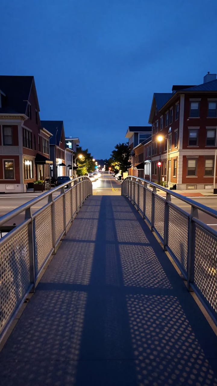 Halifax Pedestrian Overpass at The Last Blue Light Of Evening in in Halifax, Nova Scotia, Canada