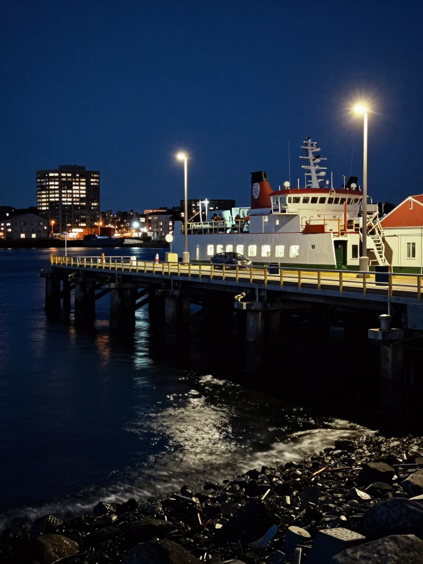 Halifax Piling System at Late At Night Light in in Halifax, Nova Scotia, Canada