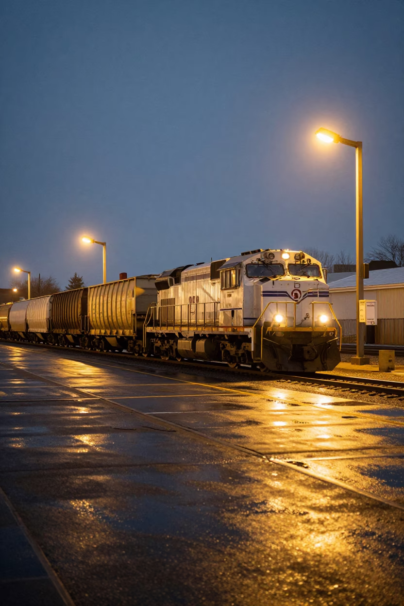 Halifax Rail Yard Freight Train in Predawn Darkness Nova Scotia Canada in in Halifax, Nova Scotia, Canada
