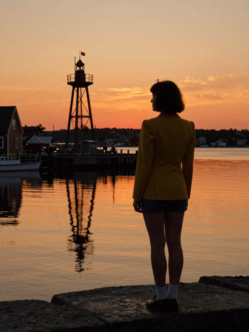 Halifax Sunset Harbor Reflections with Vintage Fashion and Local Street Life in in Halifax, Nova Scotia, Canada