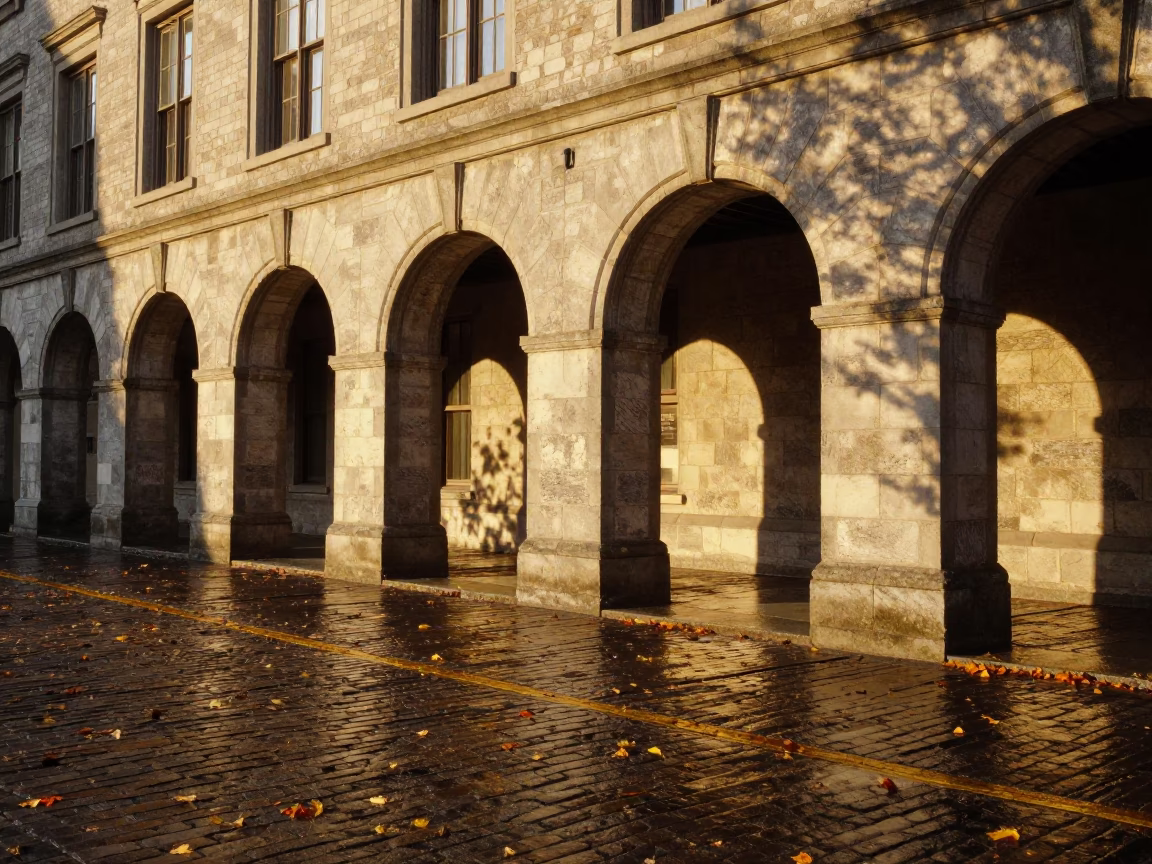 Halifax University Arcade Wet Leaves Evening Light Nova Scotia Street Scene in in Halifax, Nova Scotia, Canada