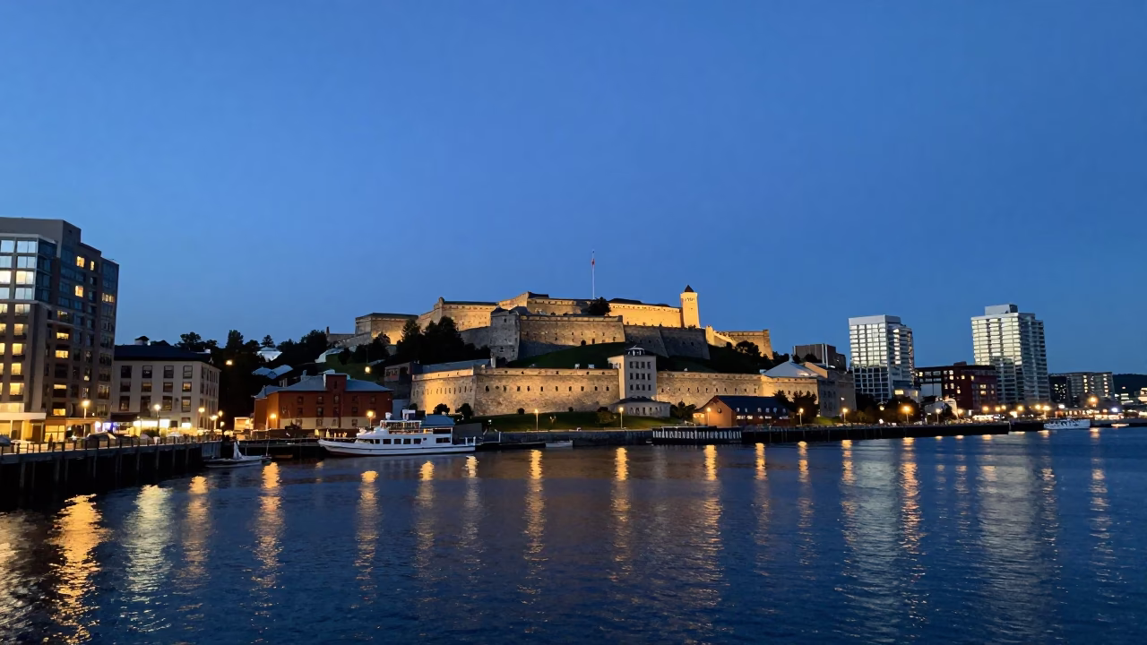 Halifax Waterfront And Citadel Hill at Twilight in in Halifax, Nova Scotia, Canada