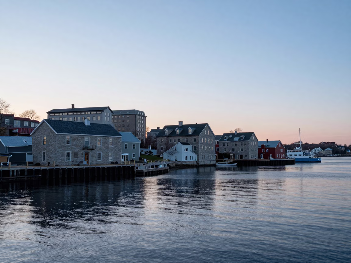 Halifax Waterfront at Dawn with Historic Architecture and Early Morning Activity in in Halifax, Nova Scotia, Canada
