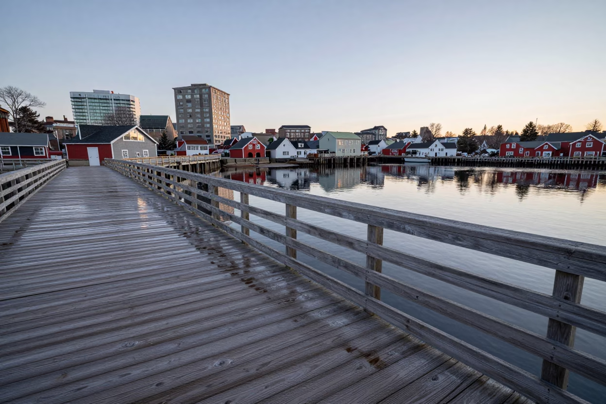 Halifax Waterfront Drawbridge Deck and River Reflections in Early Afternoon Light in in Halifax, Nova Scotia, Canada
