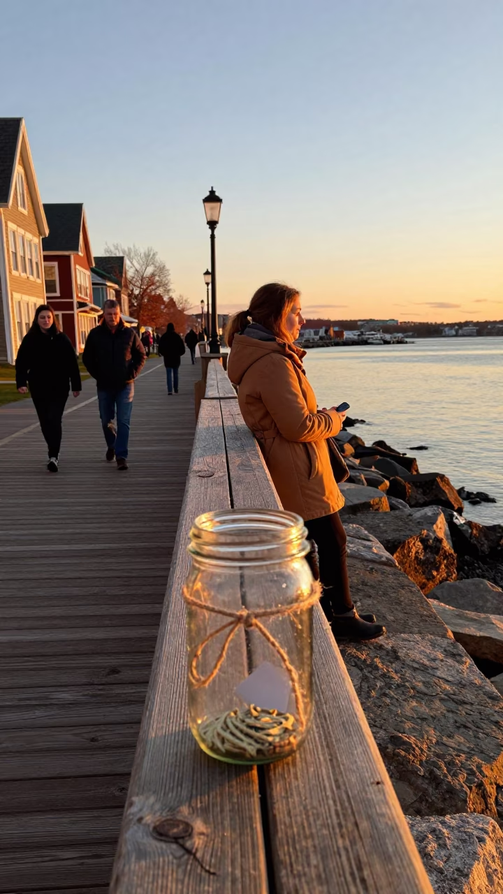 Halifax Waterfront Evening Scene with Glass Jar and Twine Fiber Details in in Halifax, Nova Scotia, Canada
