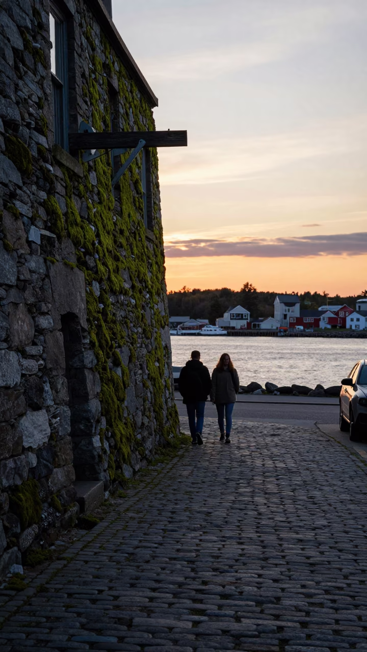 Halifax Waterfront Evening with Mossy Stone Walls and Deadbolt Details in in Halifax, Nova Scotia, Canada