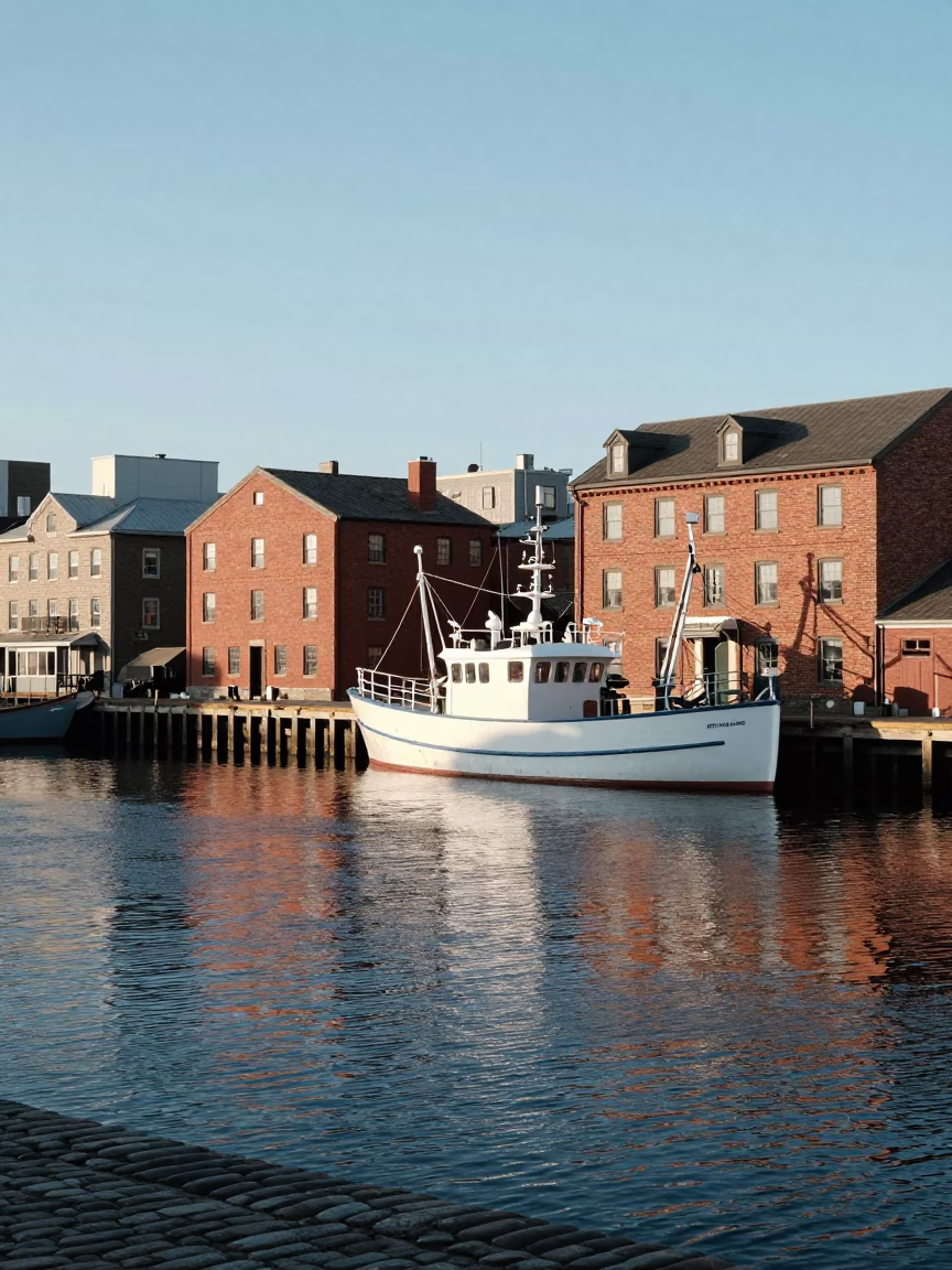 Halifax Waterfront Historic Brick Architecture and Maritime Life in Late Morning Light in in Halifax, Nova Scotia, Canada