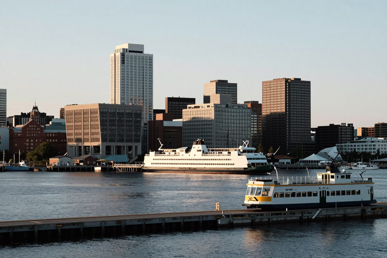 Halifax Waterfront Late Afternoon Scene with Funicular and Harbor Details in in Halifax, Nova Scotia, Canada
