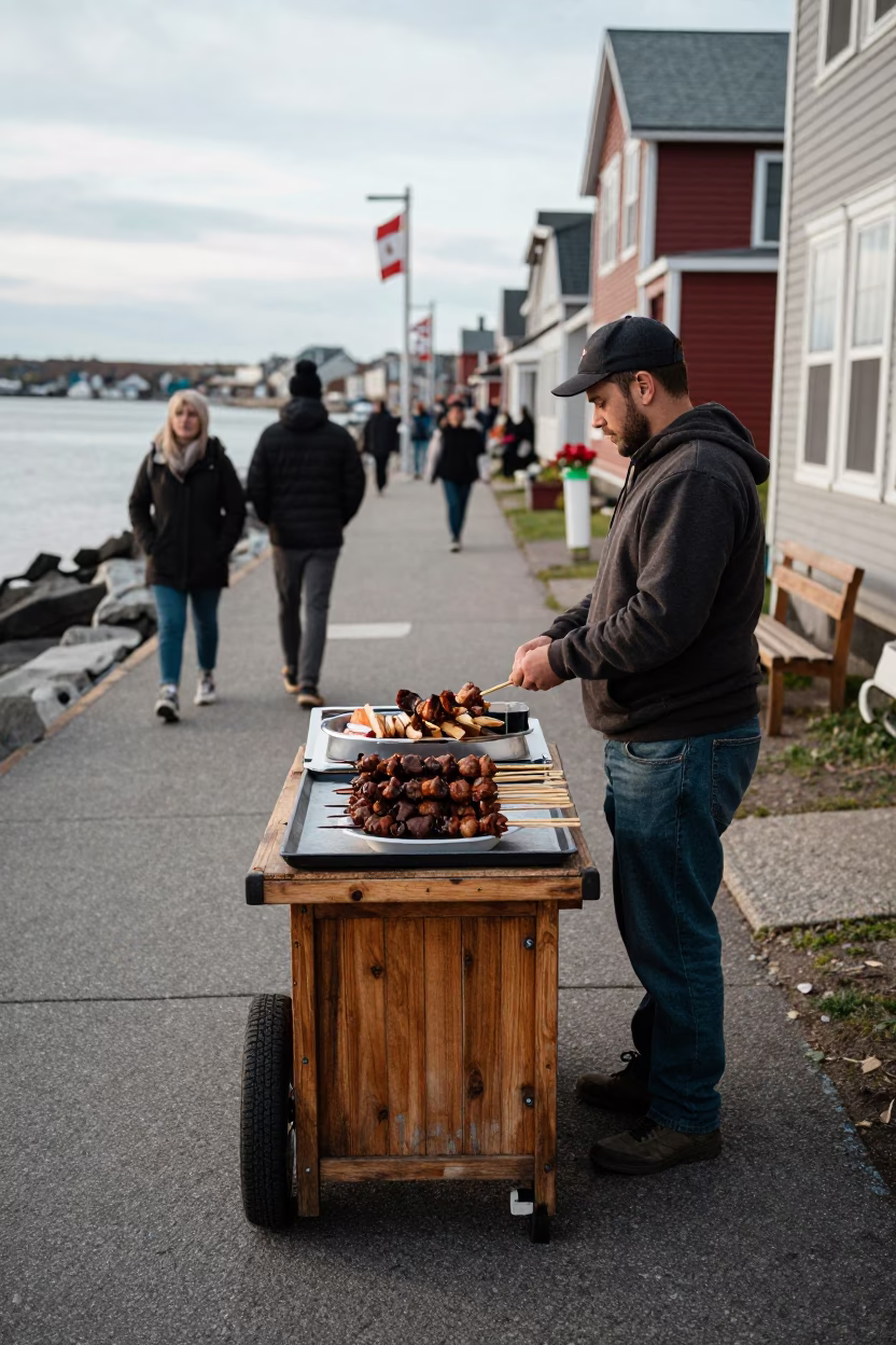 Halifax Waterfront Late Morning Street Scene with Local Food and Maritime Elements in in Halifax, Nova Scotia, Canada