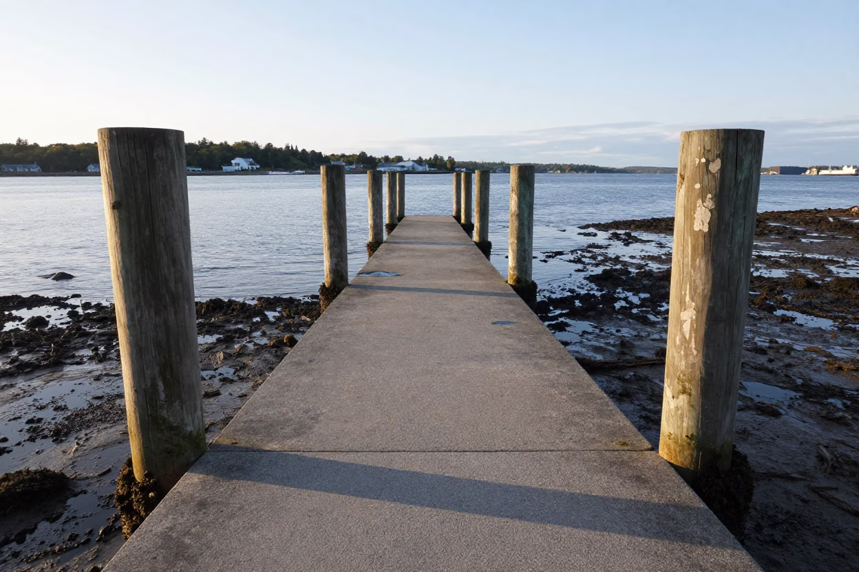 Halifax Waterfront Low Tide Ferry Ramp and Piling System in Early Afternoon in in Halifax, Nova Scotia, Canada