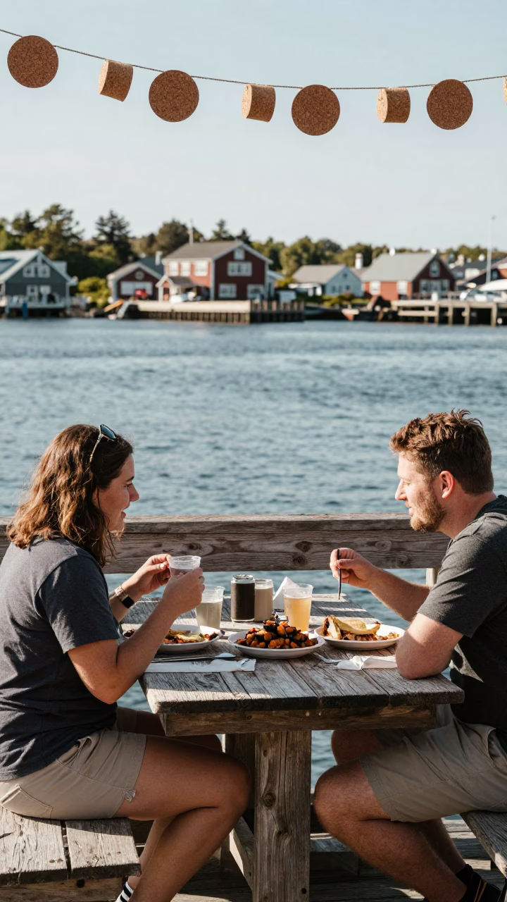Halifax Waterfront Lunch with Elote and Cork Oak Decor in Early Afternoon in in Halifax, Nova Scotia, Canada