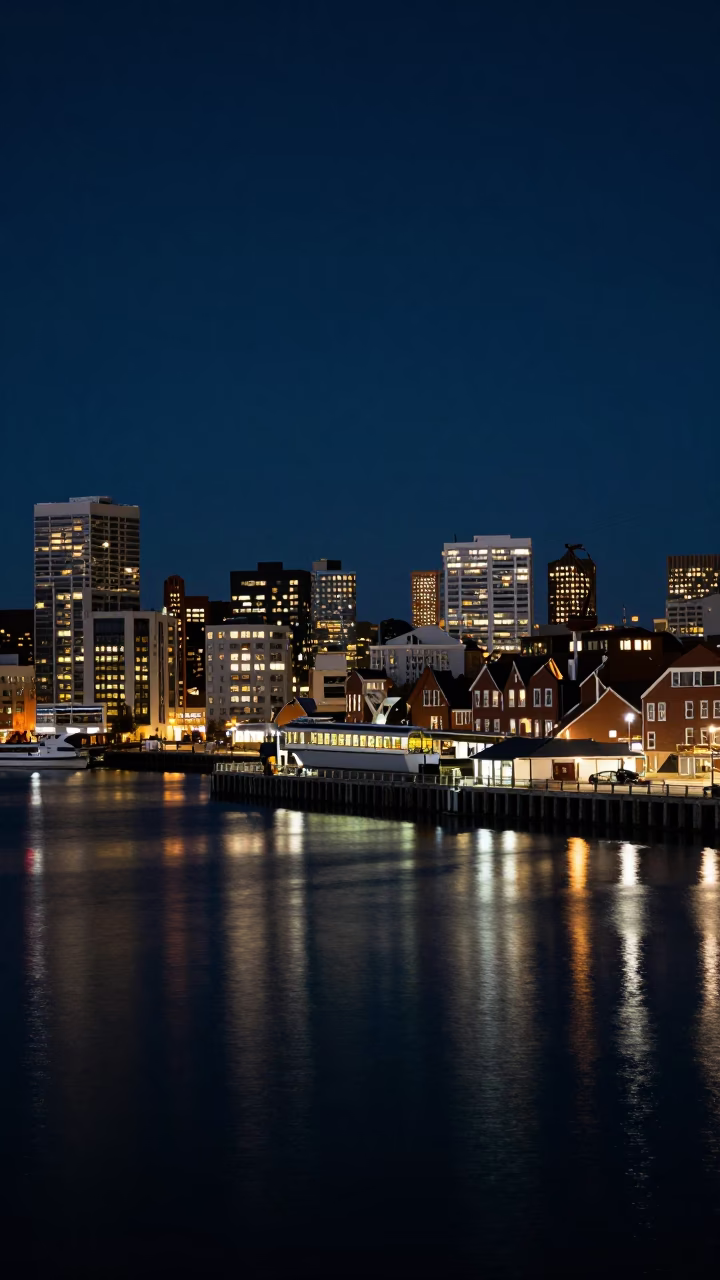 Halifax Waterfront Night Scene with Funicular Railway and Urban Lights in in Halifax, Nova Scotia, Canada