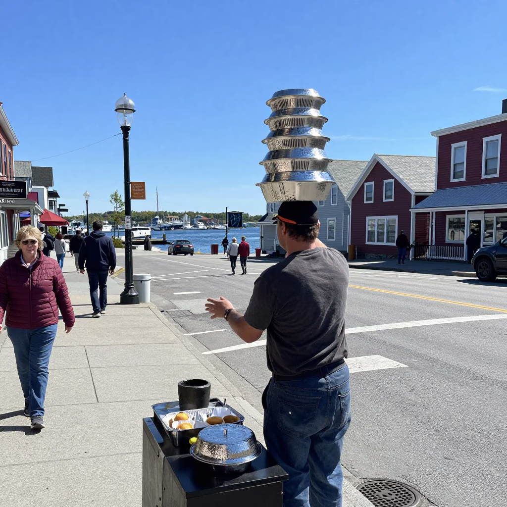 Halifax Waterfront Noon Street Scene with Hammered Metal and Muffin Tin in in Halifax, Nova Scotia, Canada