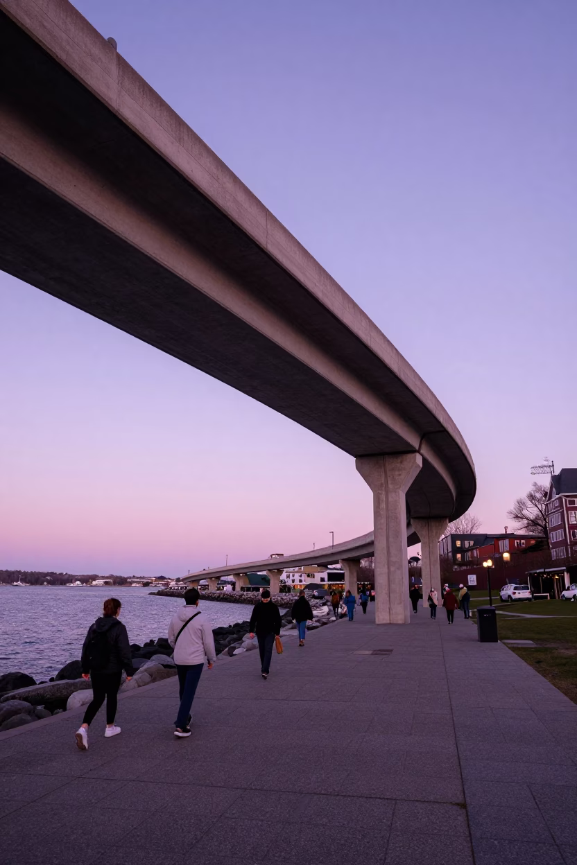 Halifax Waterfront Overpass Ramp Against Violet Late Afternoon Sky in Nova Scotia Canada in in Halifax, Nova Scotia, Canada
