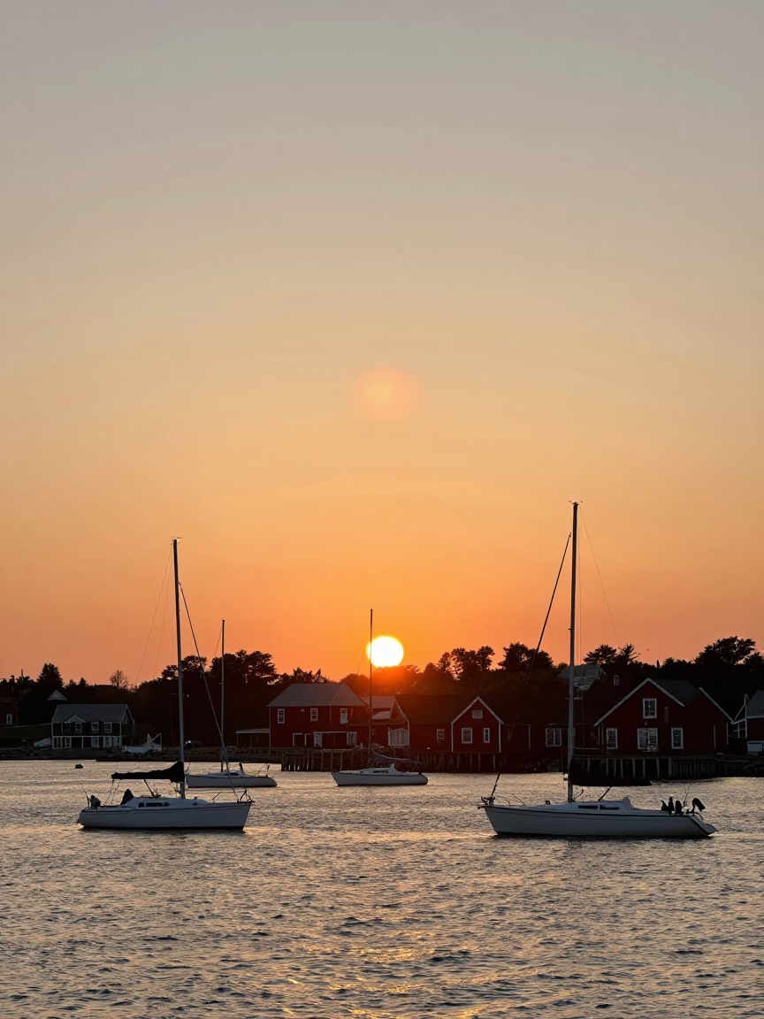 Halifax Waterfront Sunset View of Sailboats and Historic Red Brick Buildings in in Halifax, Nova Scotia, Canada