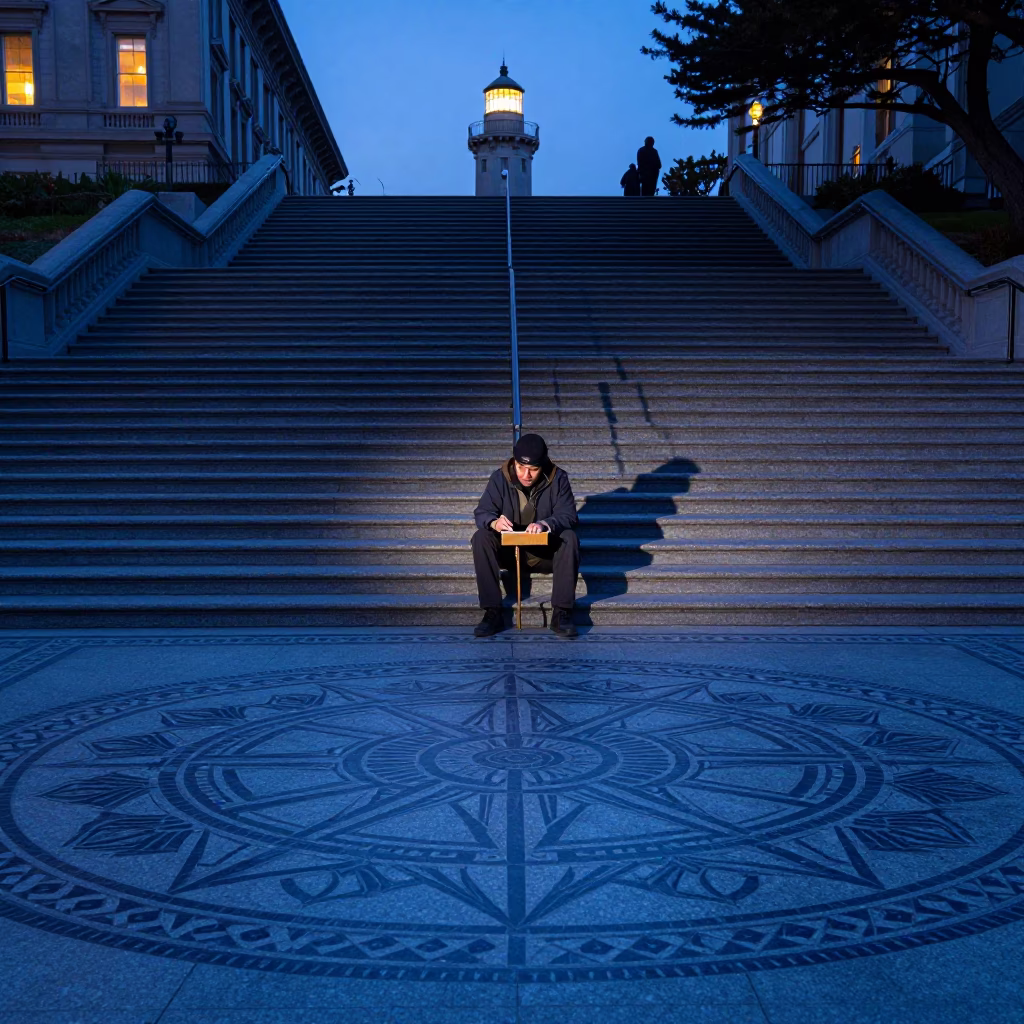 Hall Plaza in San Francisco at Nautical Dawn Light in in San Francisco, California, United States
