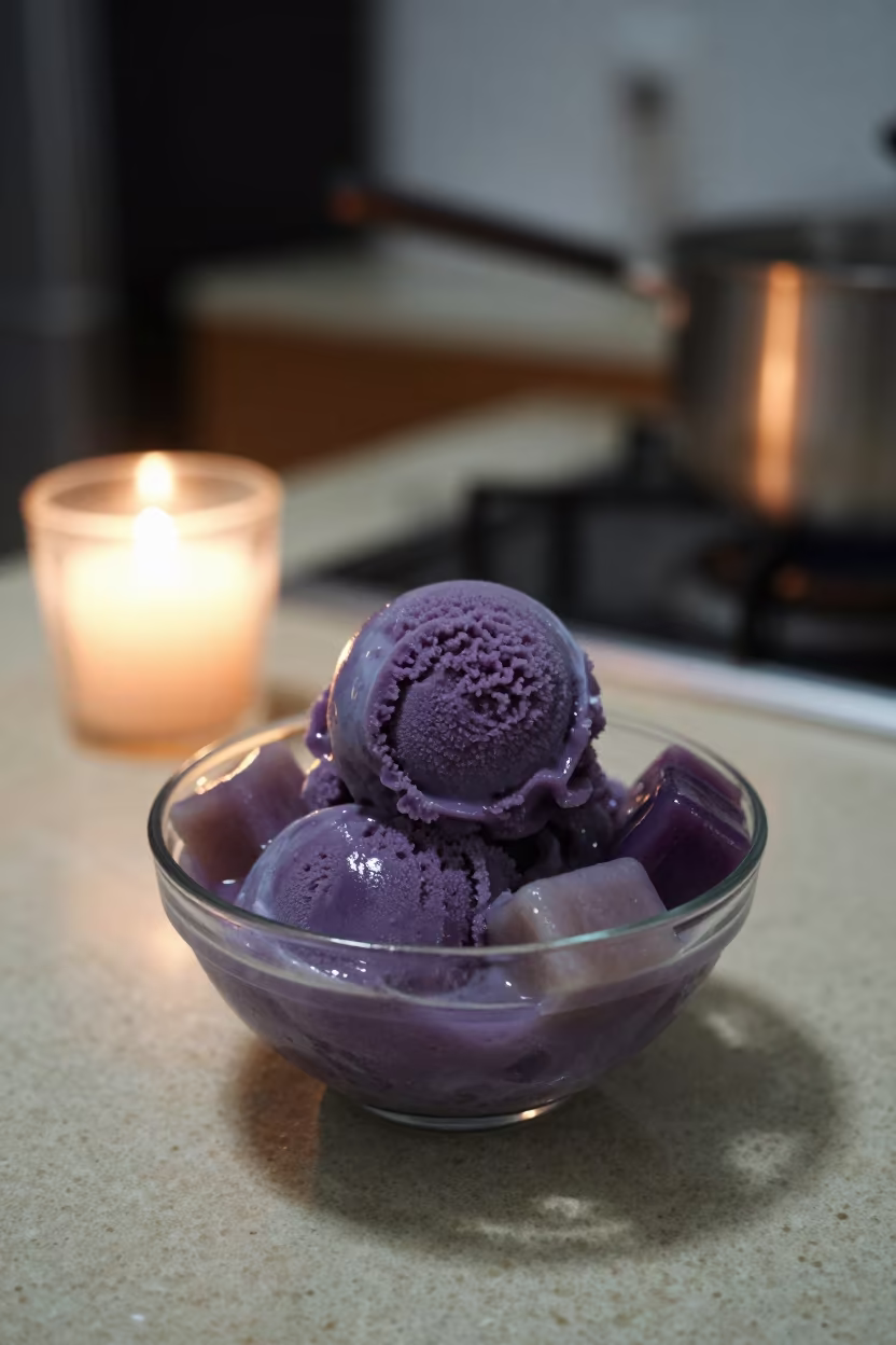 Halo-halo Bowl Purple Yam Ice Cream Cebu in on a kitchen worktop in Cebu