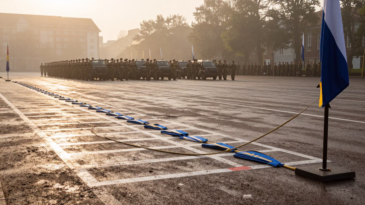 Hamburg Parade Ground Golden Hour Mist in beside a convoy halt on open ground in Hamburg