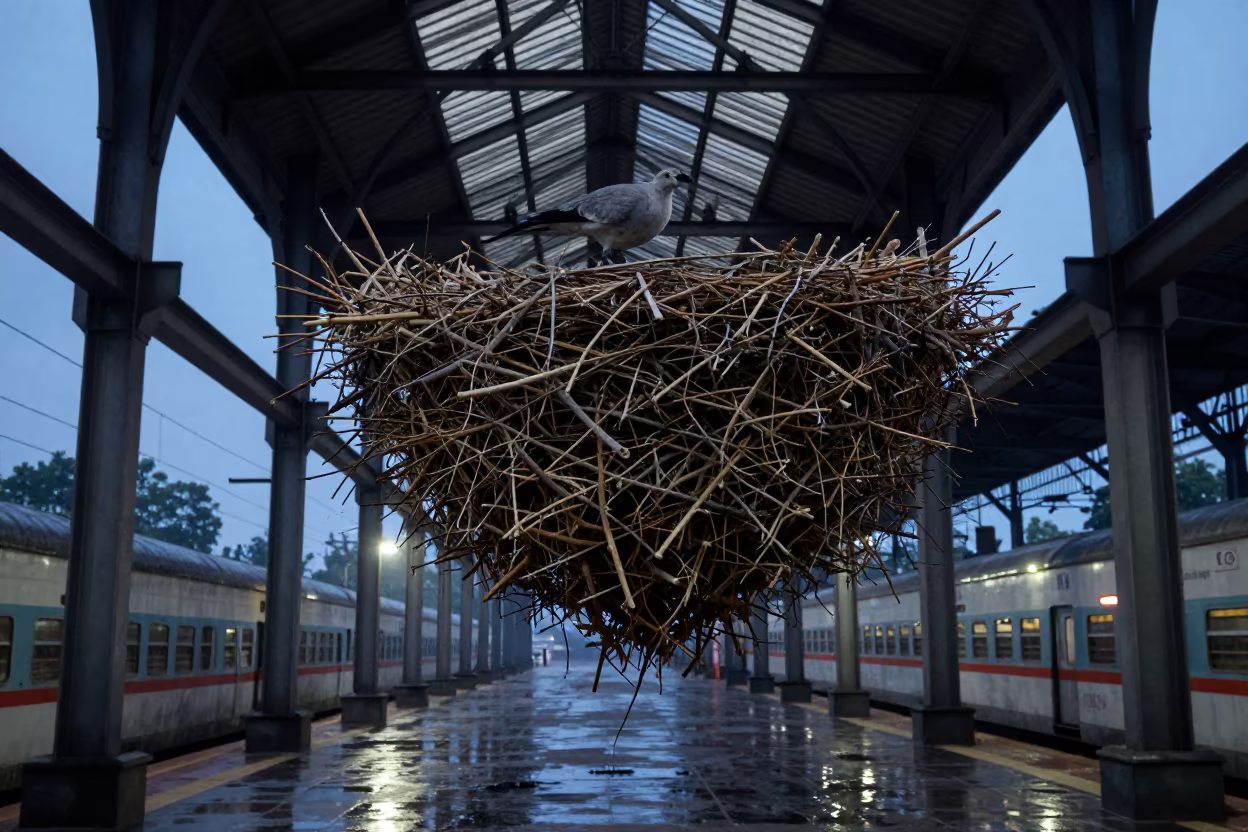 Hamerkop Nest in Dhaka Train Terminal in inside a restored train terminal in Dhaka
