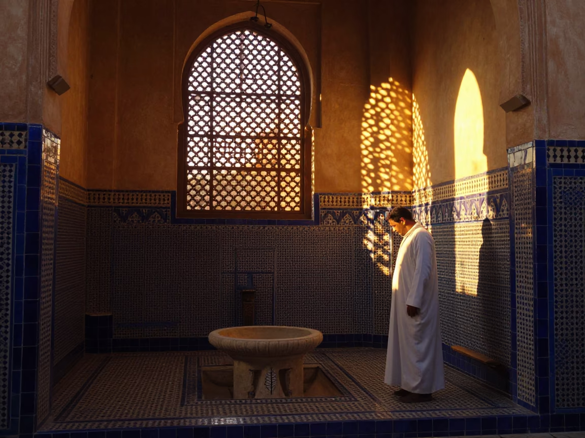 Hammam Interior in Fez at Sunset Light in in Fez, Morocco