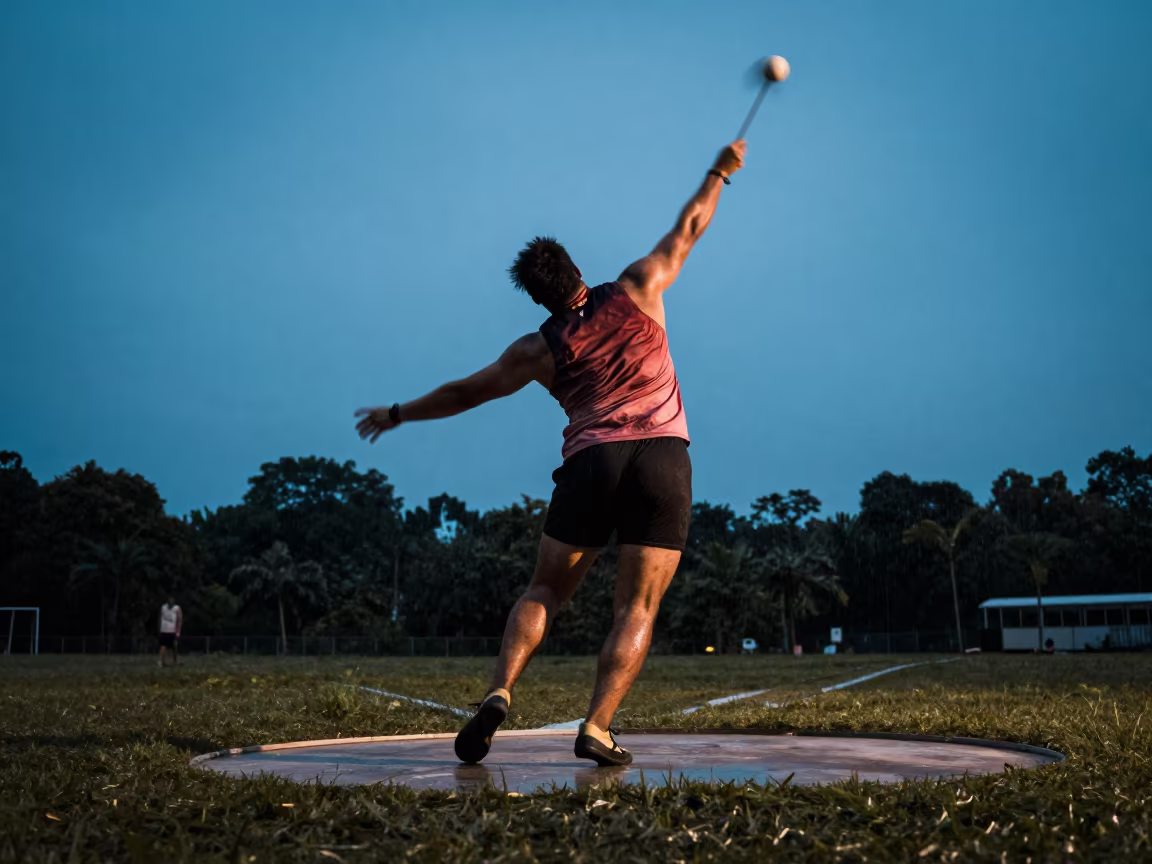 Hammer Thrower in Copper Light Before Dusk in near Kulim