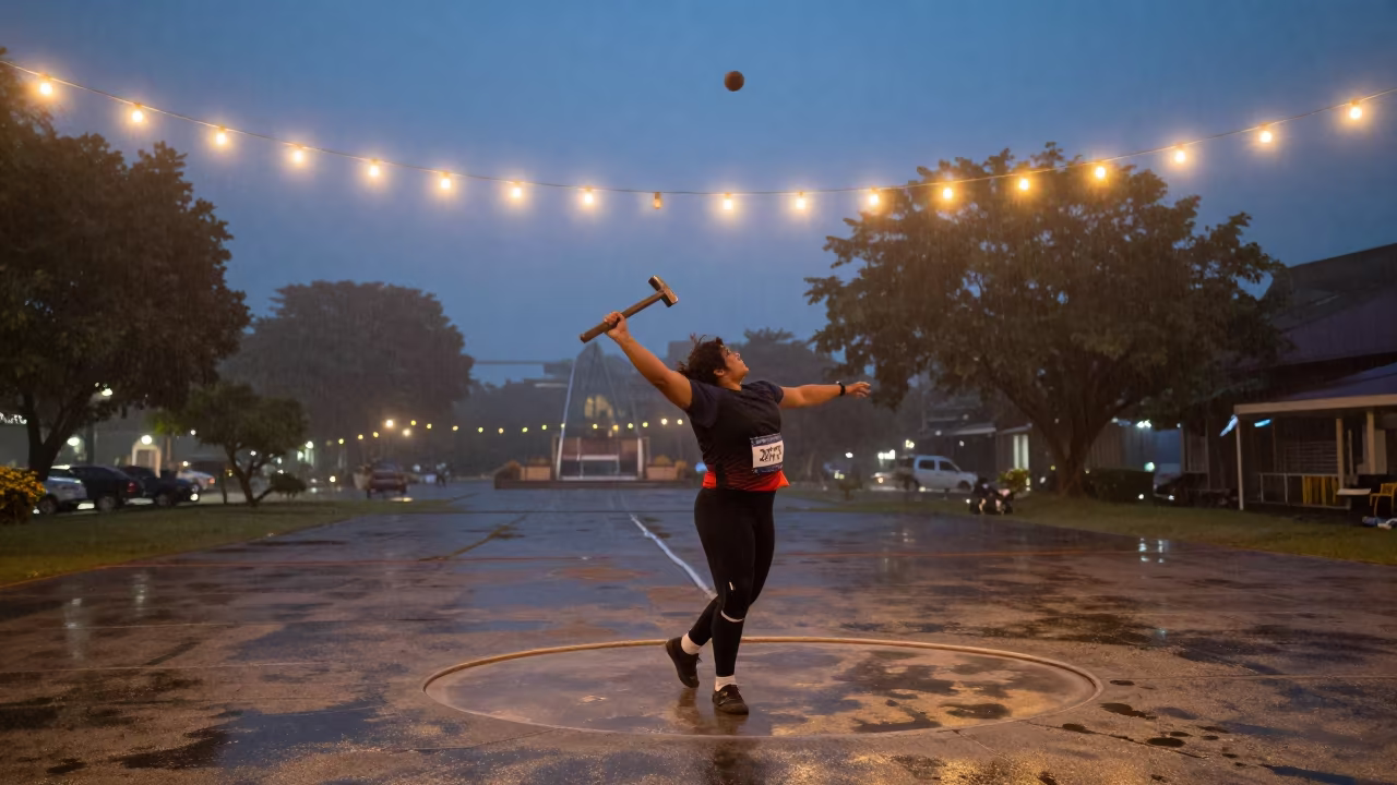 Hammer Thrower in Davao Square at Blue Hour in at a public square in Davao