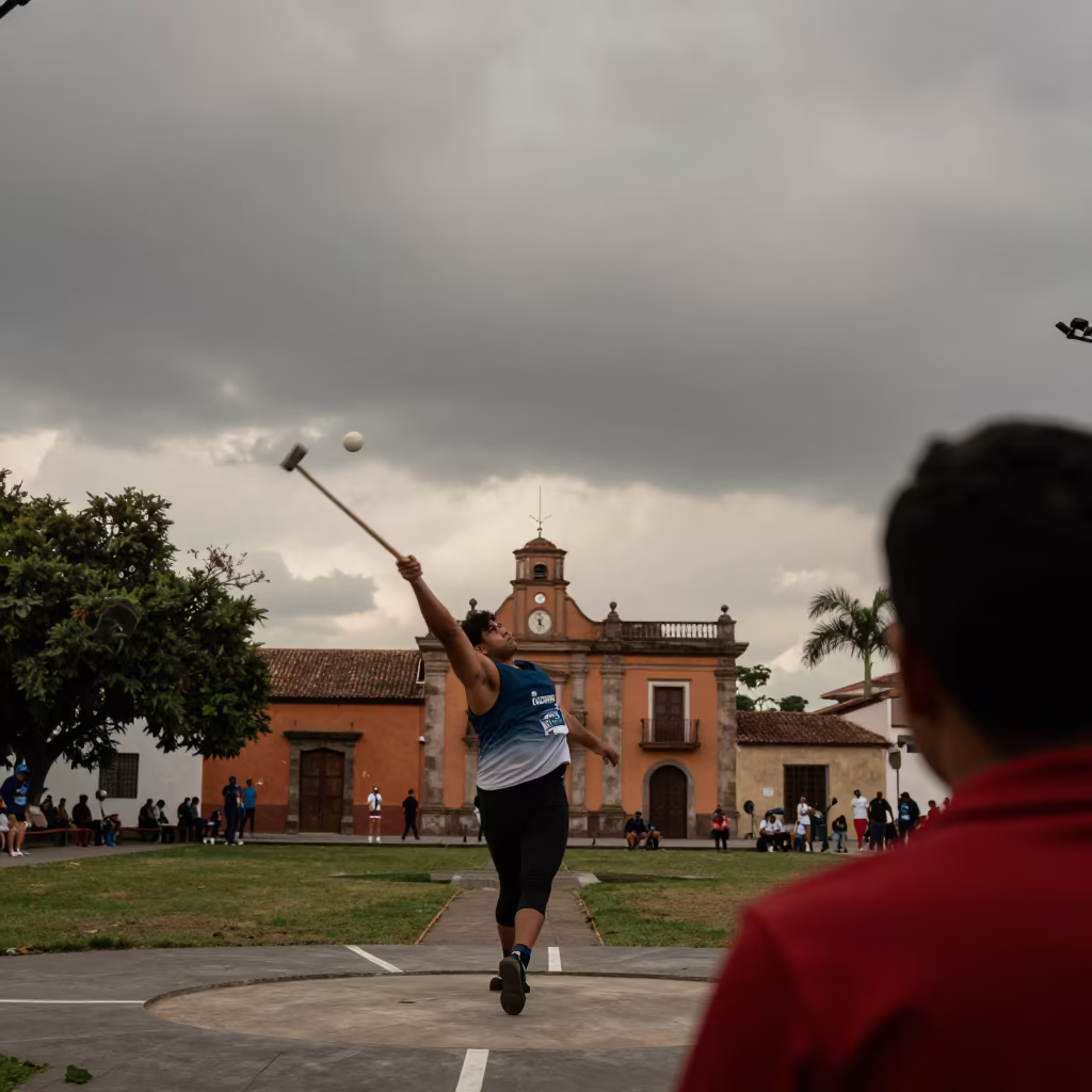 Hammer Thrower Overhead in San Salvador Square in at a public square in San Salvador