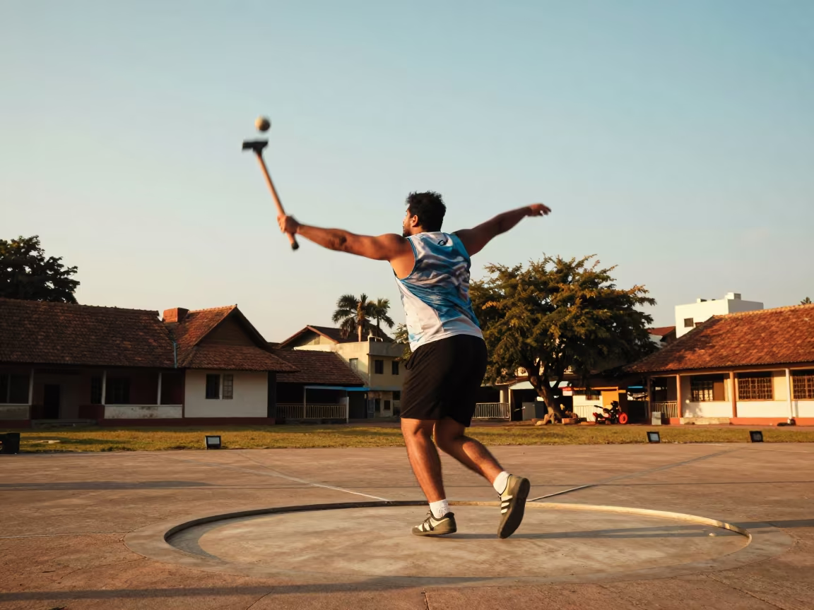 Hammer Thrower Releasing Ball in Kochi Square in at a public square in Kochi