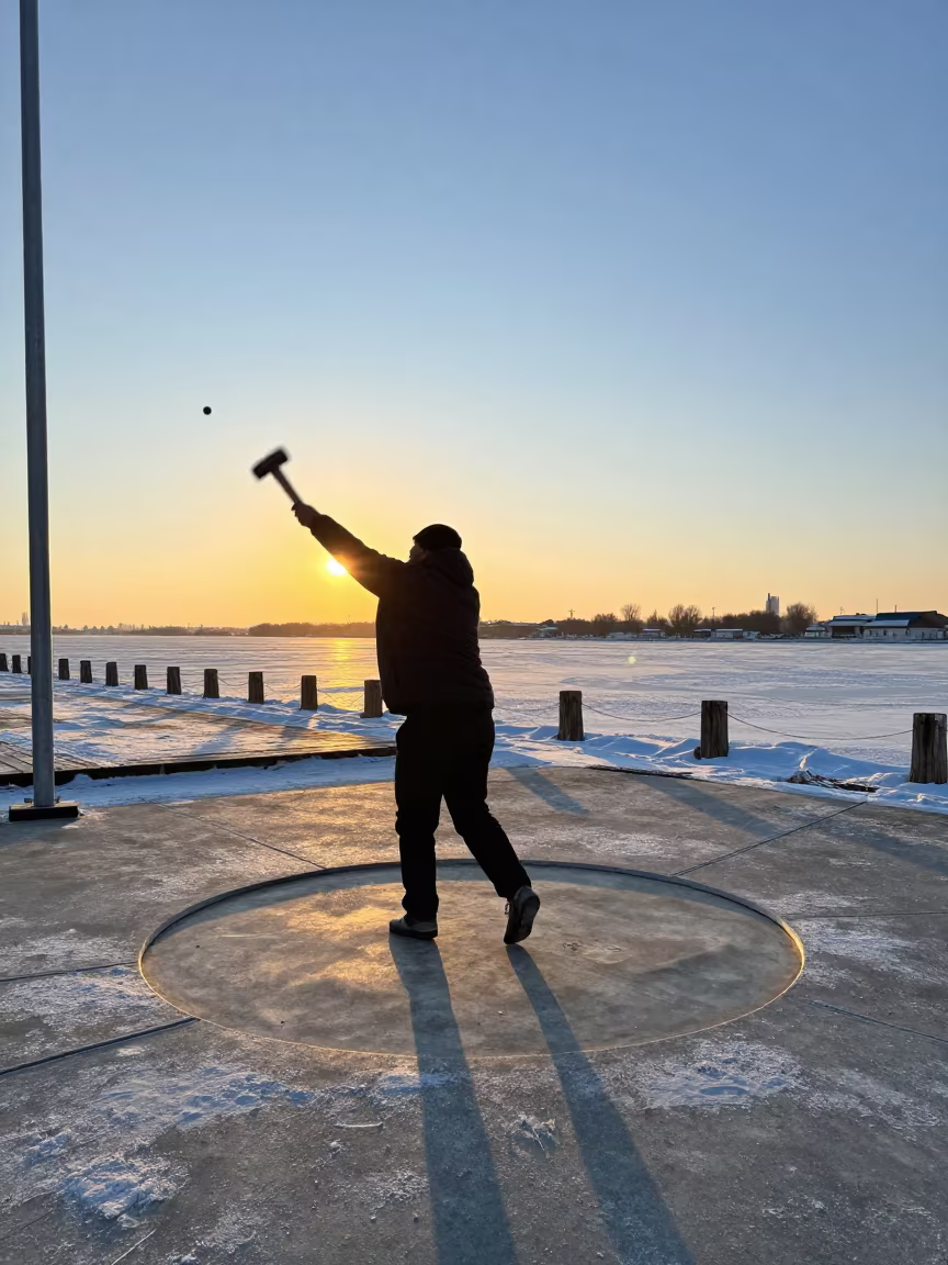 Hammer Thrower Sunset Harbor Taldyqorgan in at a harbor edge in Taldyqorğan