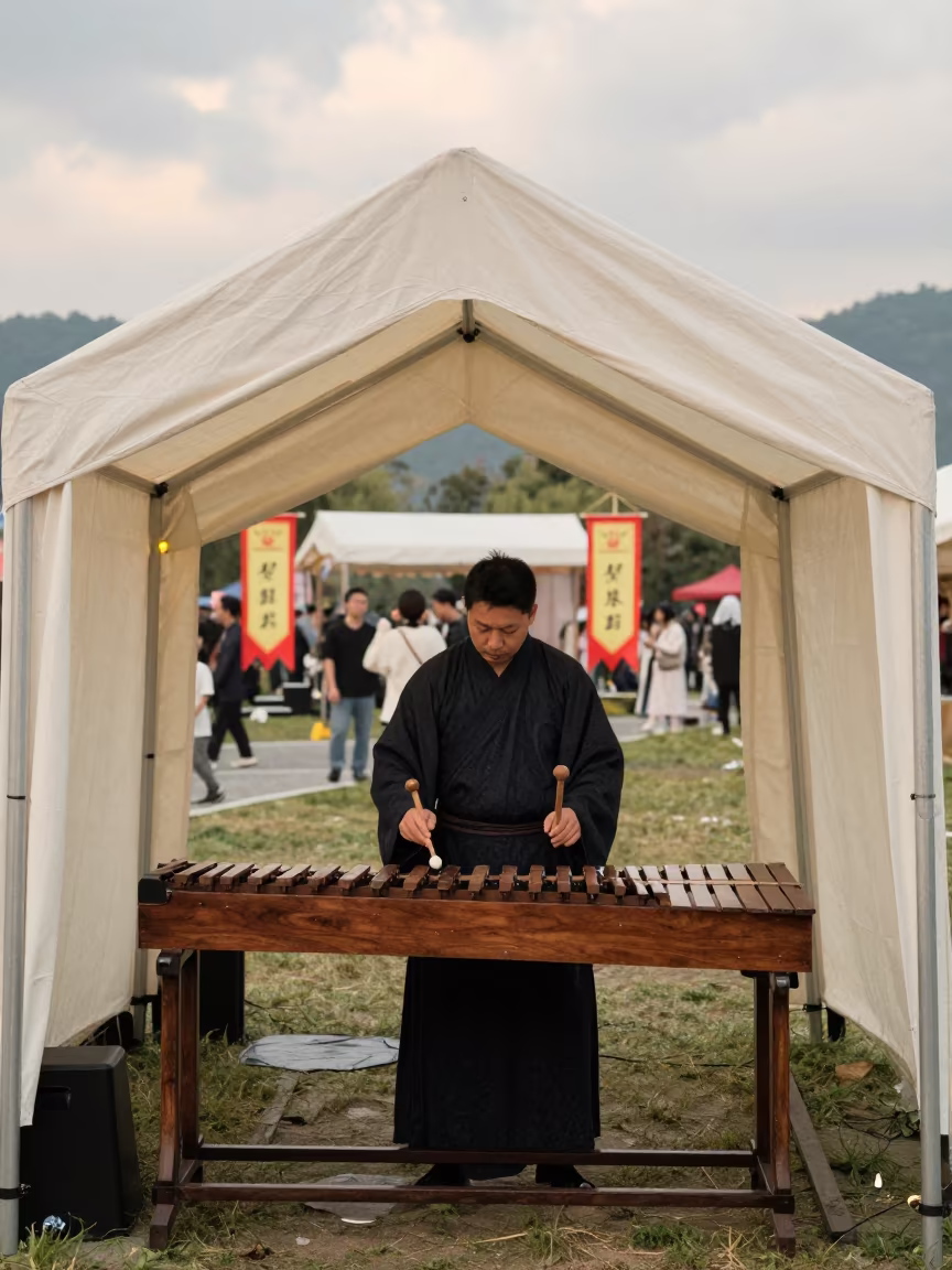 Hammered Dulcimer Performance at Hangzhou Folk Festival in at a public square during a festival in Hangzhou