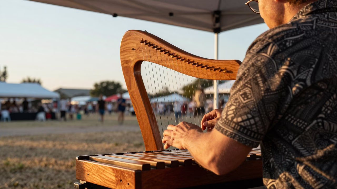 Hammered Dulcimer Player at Chimoio Festival in at a public square during a festival near Chimoio
