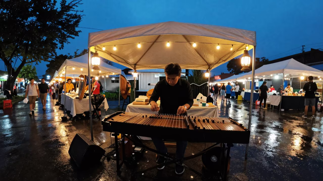 Hammered Dulcimer Player at Quezon City Night Market in at a night market in Quezon City