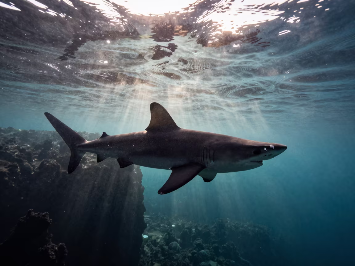 Hammerhead Shark Silhouette at Arctic Dawn in beside a volcanic drop-off near Reykjavik