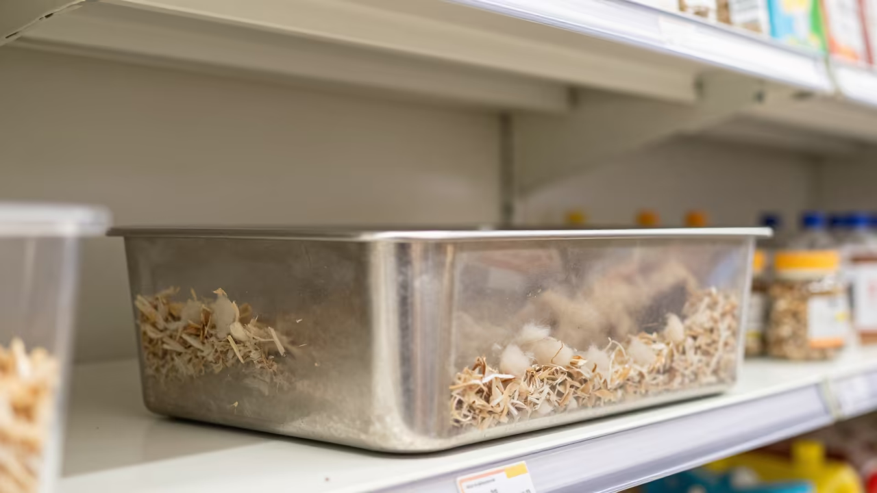 Hamster Bedding Bin in Munich Pet Store Aisle in inside a pet store aisle near Munich