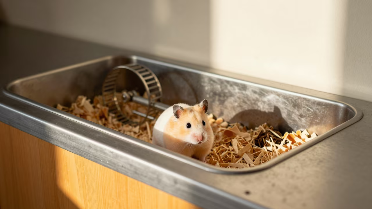 Hamster Habitat Bin Before Grooming in Odessa Bay in inside a grooming bay near Odessa