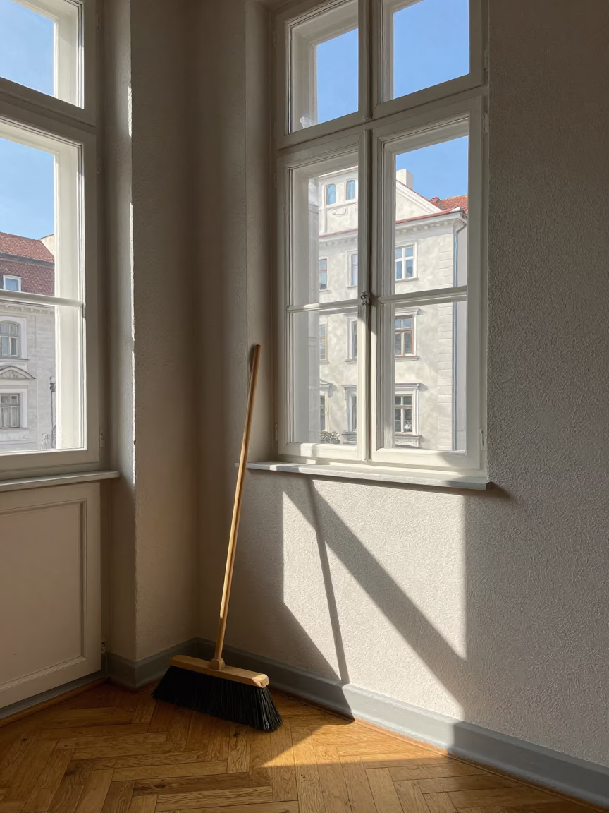 Hand Broom at The Early Afternoon Light in Vienna in in Vienna, Austria