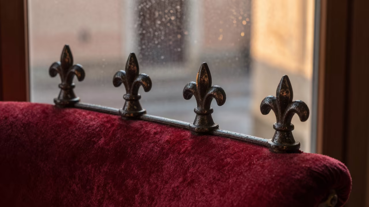 Hand-forged Curtain Rods on Velvet Chair in on a velvet chair in Piacenza