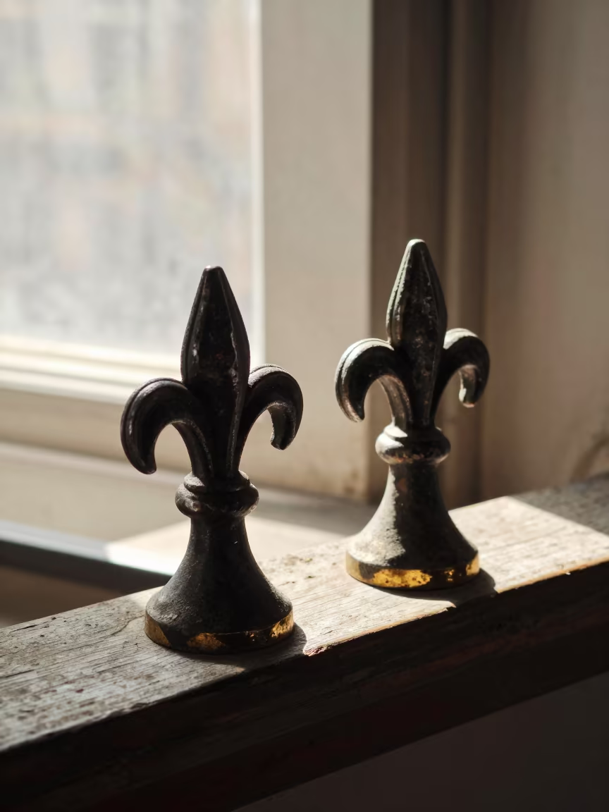 Hand-Forged Curtain Rods in Xi'an Display in on a painted display ledge in Xian