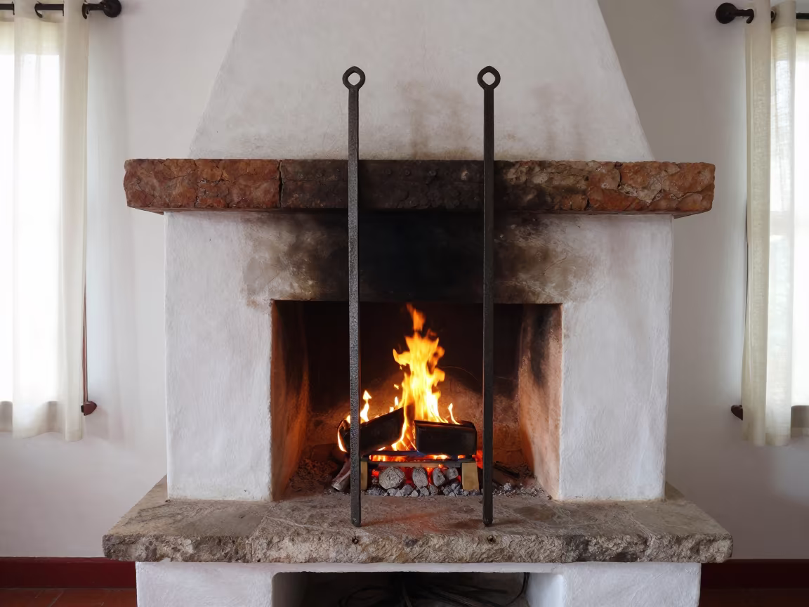 Hand-forged Skewers by Fireplace in Mazatlan in by a crackling fireplace near Mazatlan