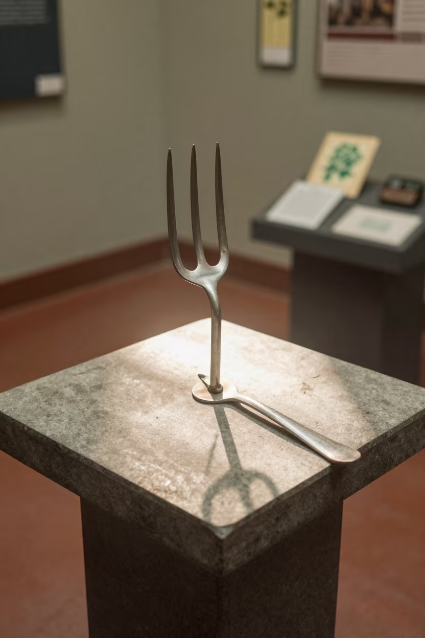 Hand Fork on Potting Table Museum Plinth in on a museum plinth in Chennai
