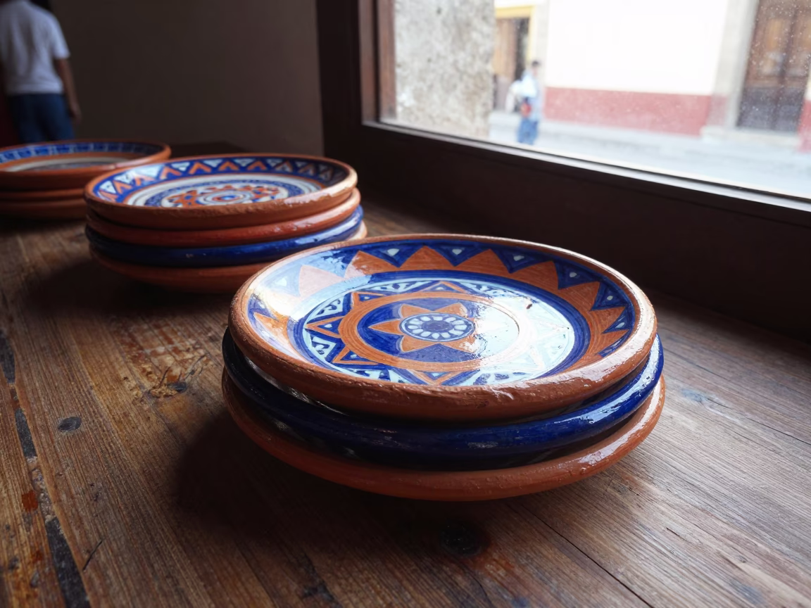 Hand-painted Clay Plates in Oaxaca in in Oaxaca, Mexico