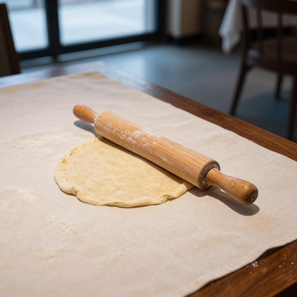 Hand Rolled Fresh Pasta on Linen in Guangzhou in on a linen-covered restaurant table in Guangzhou