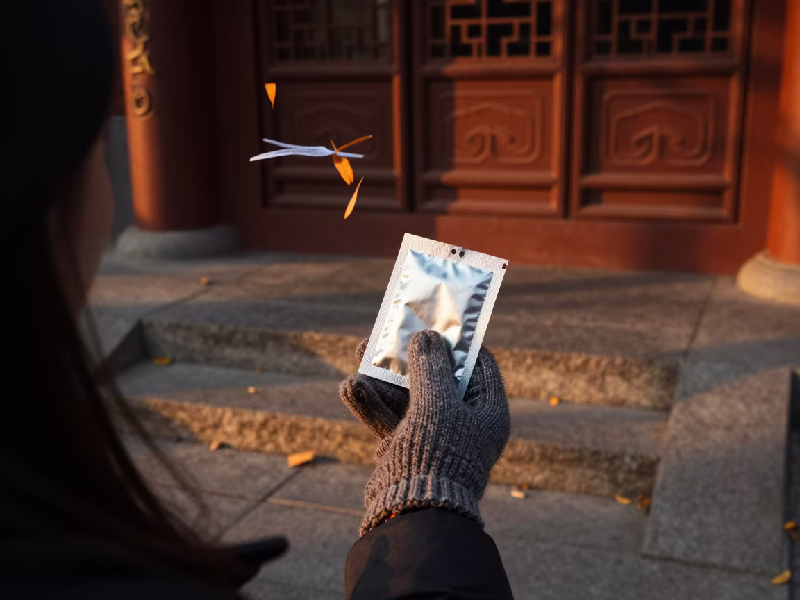 Hand Warmer Packet in Glove on Xiguan Steps in on the steps of city hall in Xiguan, Guangzhou