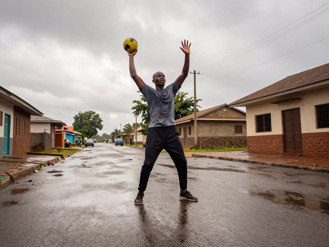 Handball Goalkeeper Blocks Shot in Garoua Lane in in a village lane near Garoua