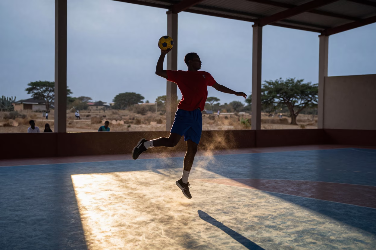 Handball Player Jumping Shot Neon Light Cabinda in on a writing desk in Cabinda