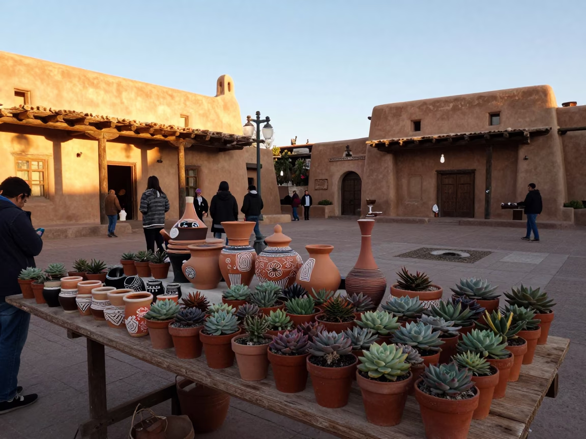 Handcrafted Pottery at The Late Afternoon Light in Santa Fe in in Santa Fe, New Mexico, United States