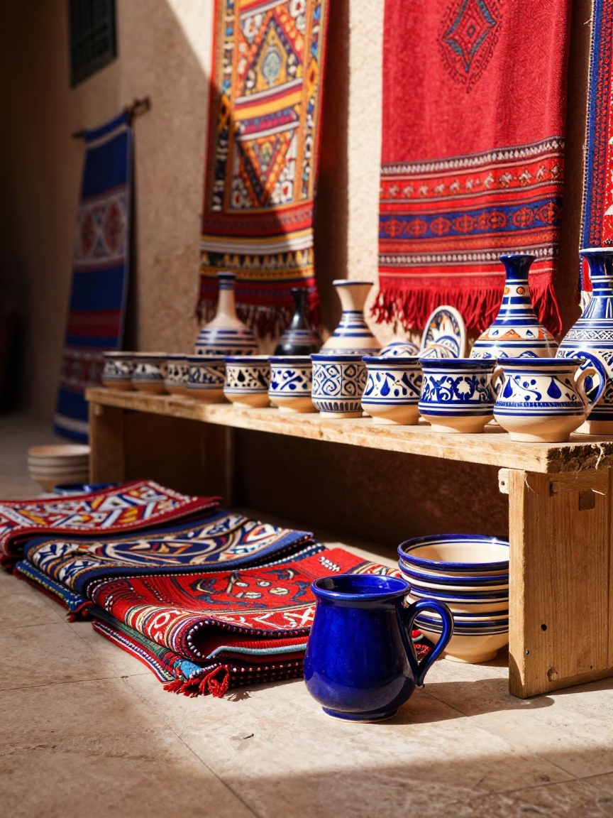 Handcrafted Pottery in Fez at The Early Afternoon Light in in Fez, Morocco
